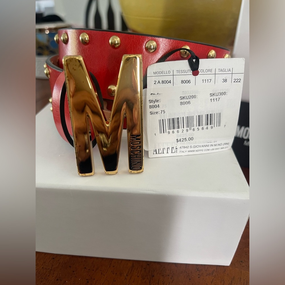 Moschino Red Leather Belt with Gold Buckle